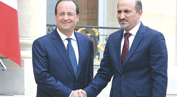 الرئيس الفرنسي فرنسوا هولاند رئيس الائتلاف السوري أحمد الجربا