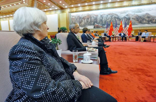 U.S. Federal Reserve Board Chair Yellen and White House Advisor Podesta attend a meeting with China's President Xi at the Great Hall of the People in Beijing