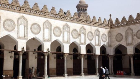 Muslim men visit the Al-Azhar Mosque in