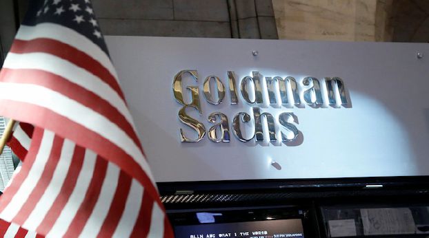 A view of the Goldman Sachs stall on the floor of the New York Stock Exchange