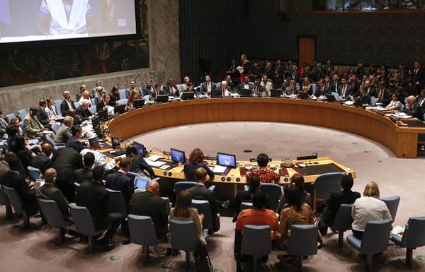 Members of the Security Council attend a meeting on the Ebola crisis at U.N. headquarters in New York