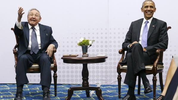 Castro gestures to journalists that he is not taking questions as he and Obama hold a bilateral meeting during the Summit of the Americas in Panama City, Panama